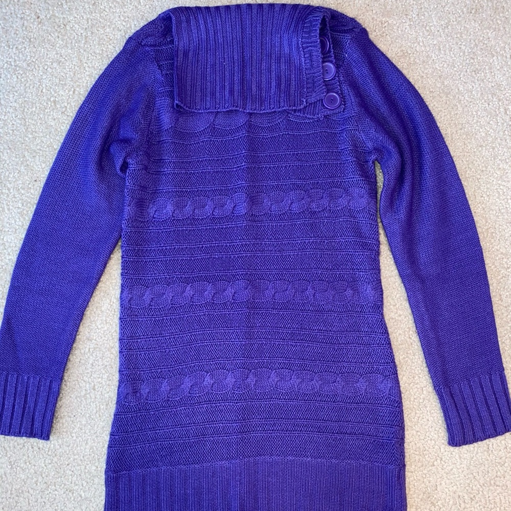 Long Purple Open Turtleneck Sweater